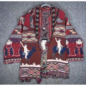 Vintage Western Tapestry Blanket Jacket Cowboy Fringe Ranch Wear Men's M/L